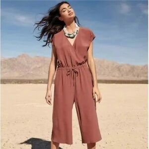 Eileen Fisher jumpsuit romper women’s small cropped cap sleeve rust tie waist